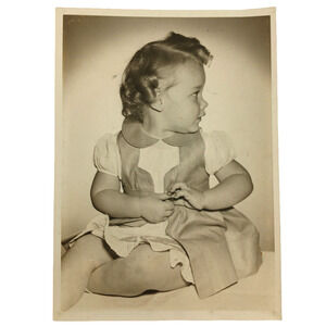 VTG Baby Girl Photograph Black White Town & Country Studio Portrait Snapshot 5R
